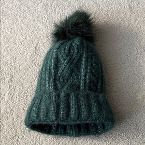 Cozy Green Knit Beanie with Pom Pom